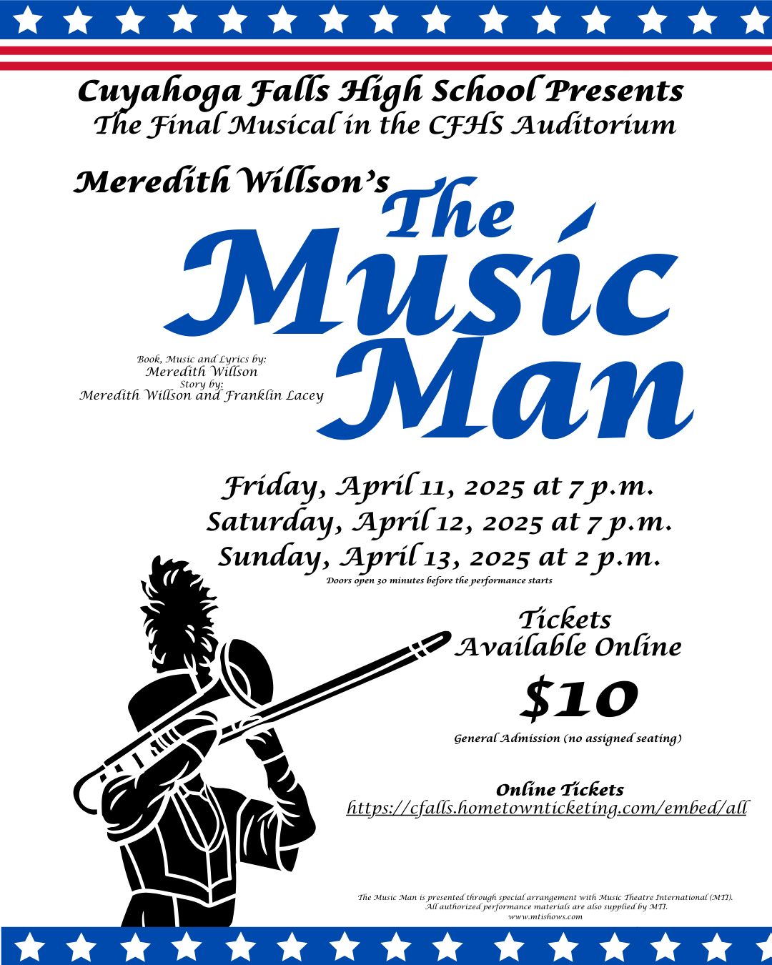 Banner with The Music Man performance information